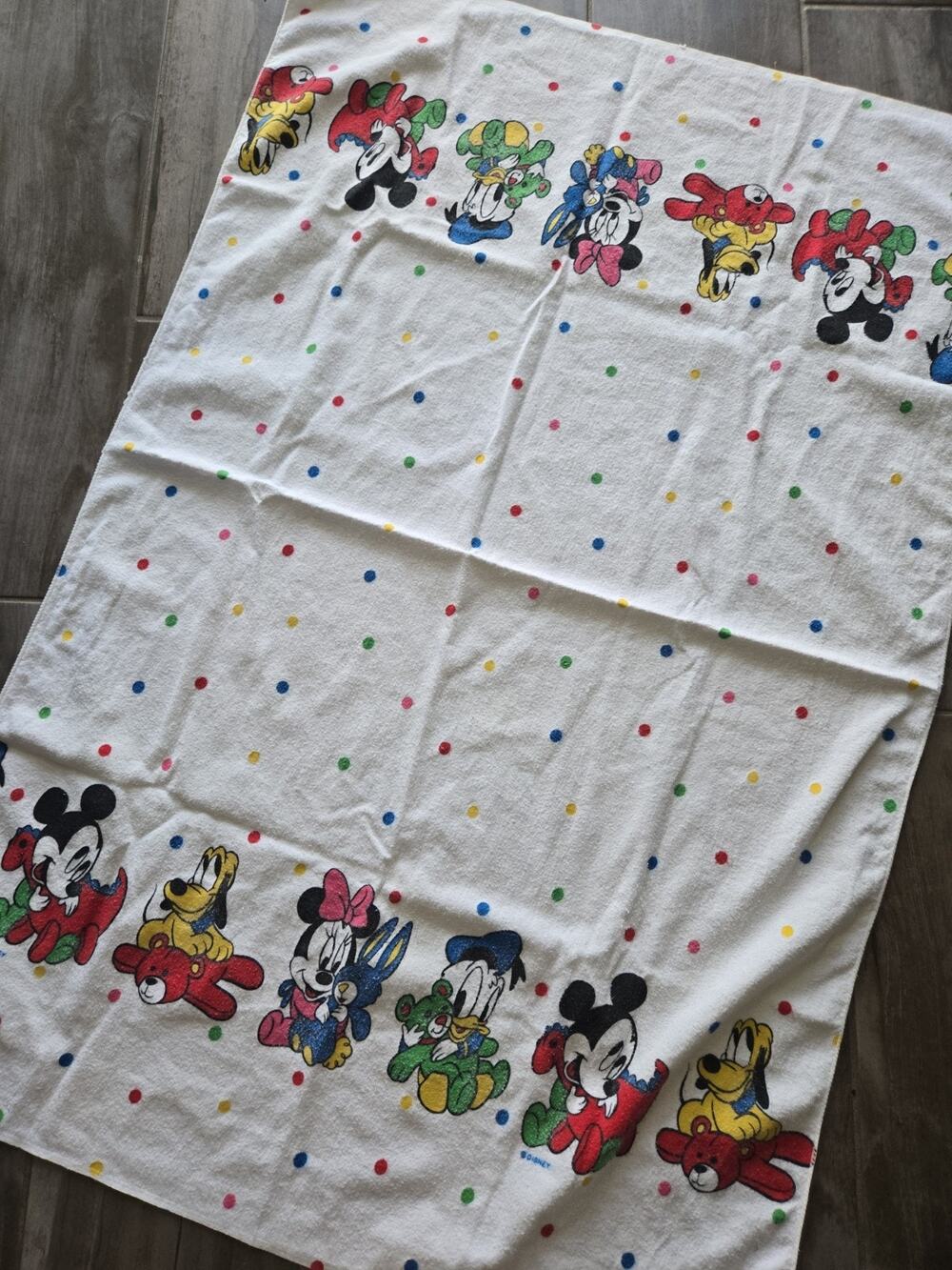 Vintage Disney Baby Mickey Mouse & Friends Polka Dot Receiving Blanket